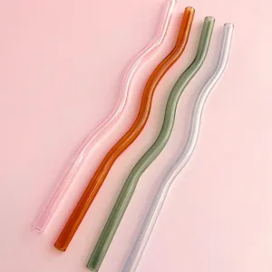 rainbow wavy glass straws 4 pack