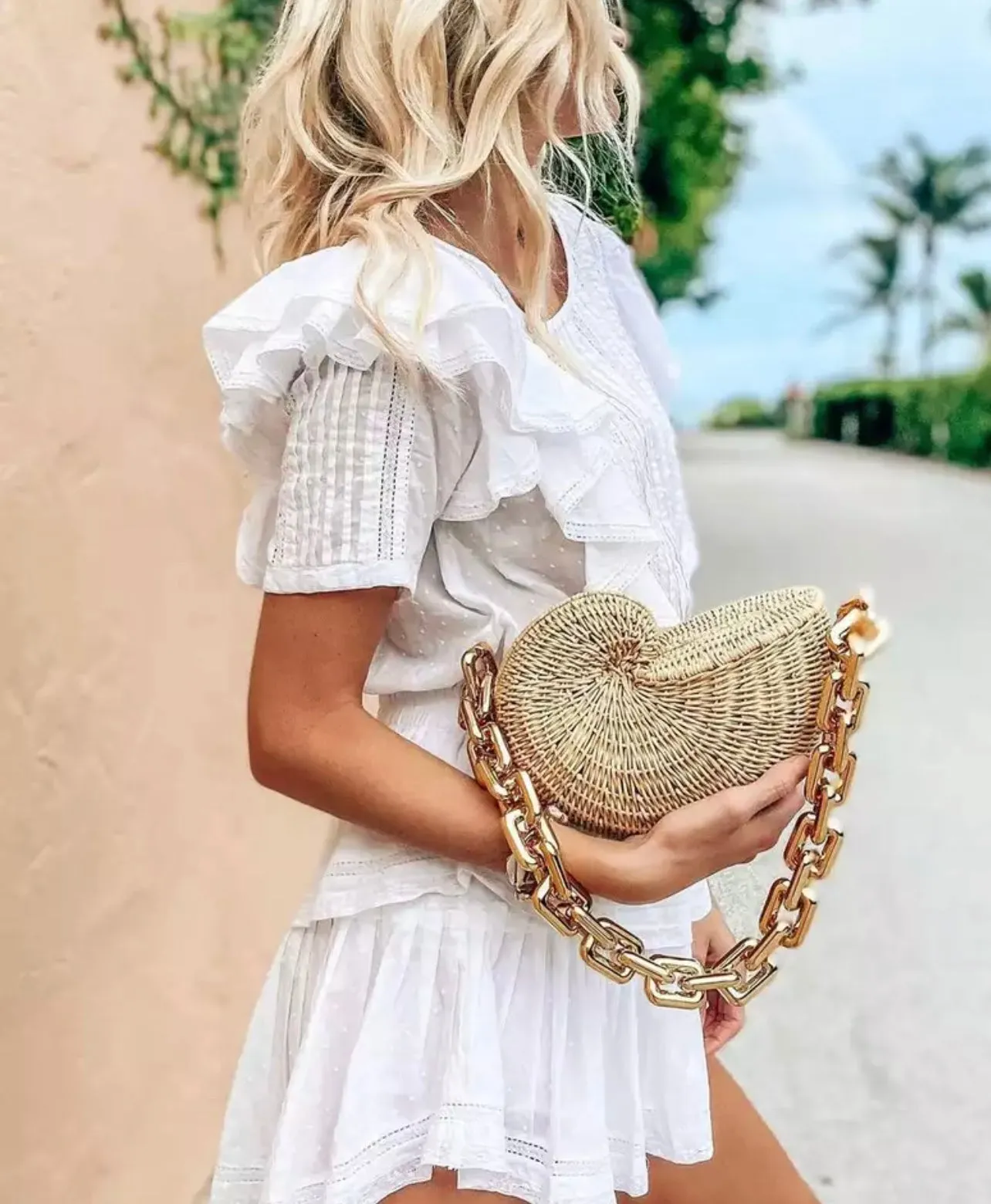 Rattan Purse with acrylic chain link 530-2 | Erika Williner Designs