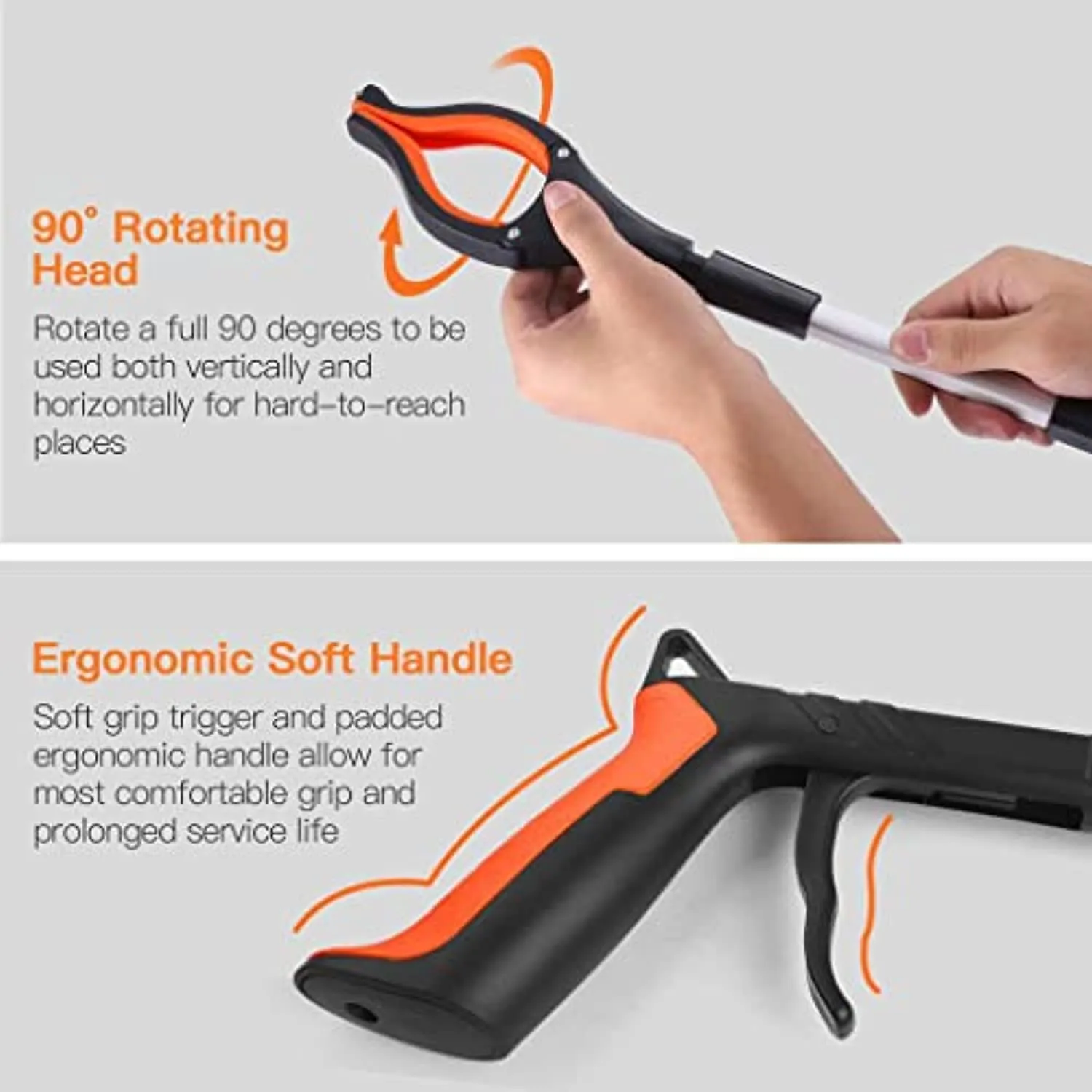 Reacher Grabber Tool, 0°-180° Angled Arm, 90° Rotating Head | RG01 3Pcs