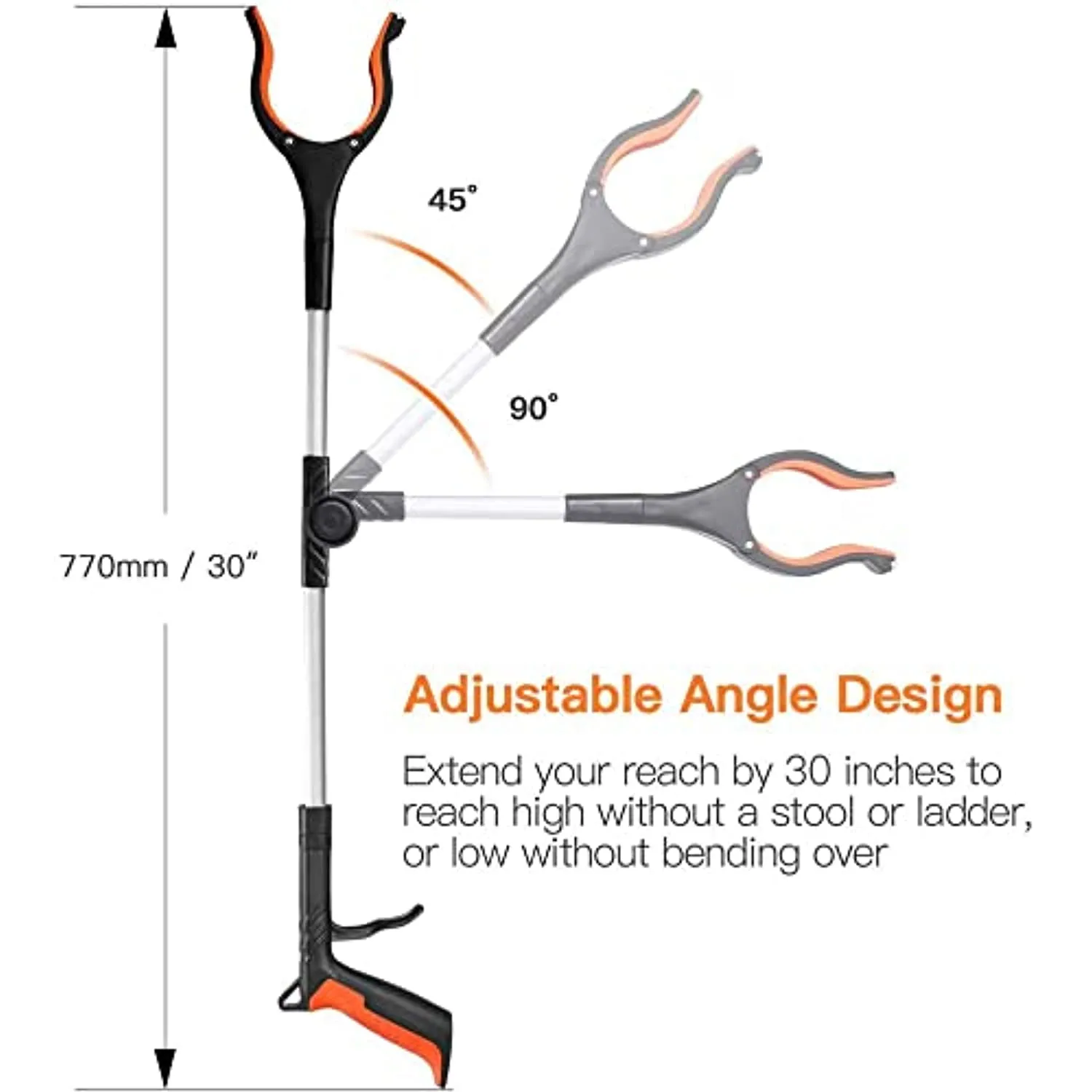 Reacher Grabber Tool, 0°-180° Angled Arm, 90° Rotating Head | RG01 3Pcs
