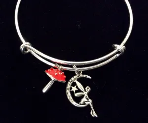 Red Mushroom Charm Bracelet Fairy Expandable Charm Bracelet Silver Adjustable One Size Fits All Fairies Pixie