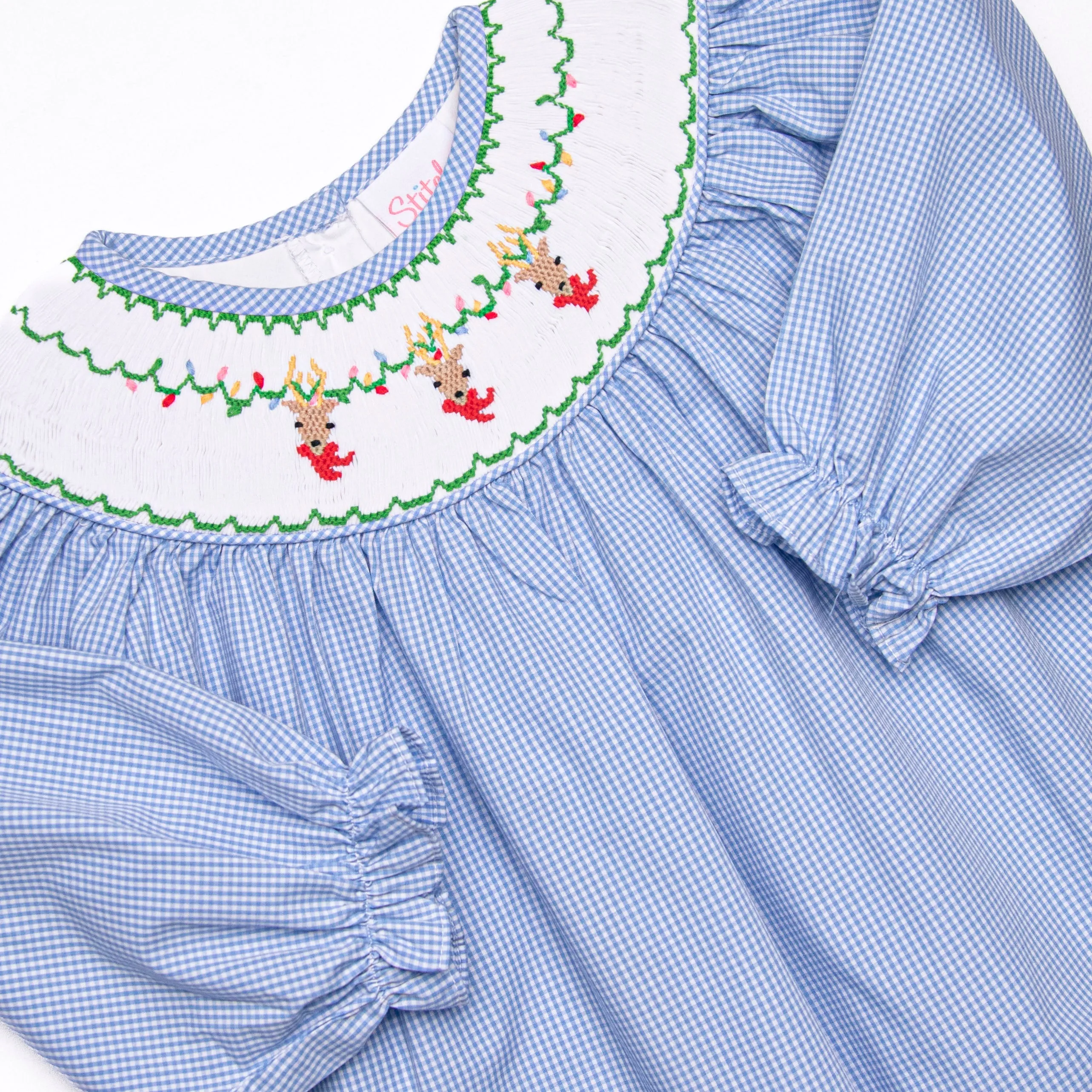 Reindeer Cheer Smocked Girl Bubble, Blue