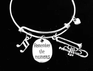 Remember The Moments Trombone Expandable Charm Bracelet Orchestra Music Graduation Gift Silver