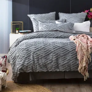 Revive Living Chevvy 100% Cotton Chenille Vintage Washed Tufted Quilt Cover Set - Silver
