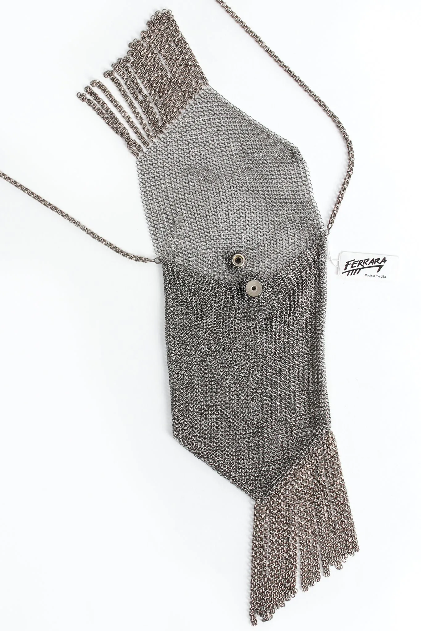 Ring Mesh Fold Over Asymmetrical Chain Fringe Bag