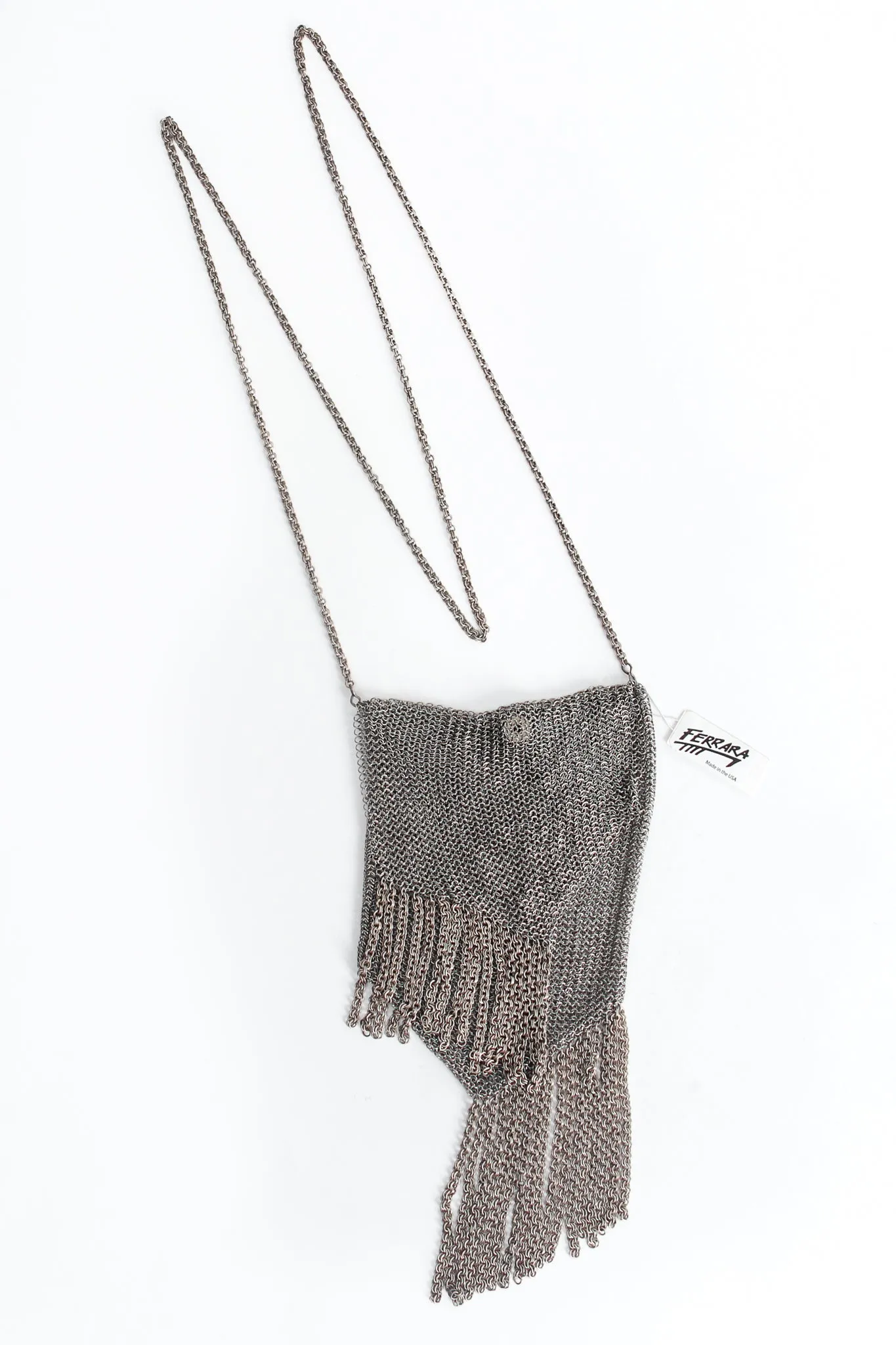 Ring Mesh Fold Over Asymmetrical Chain Fringe Bag