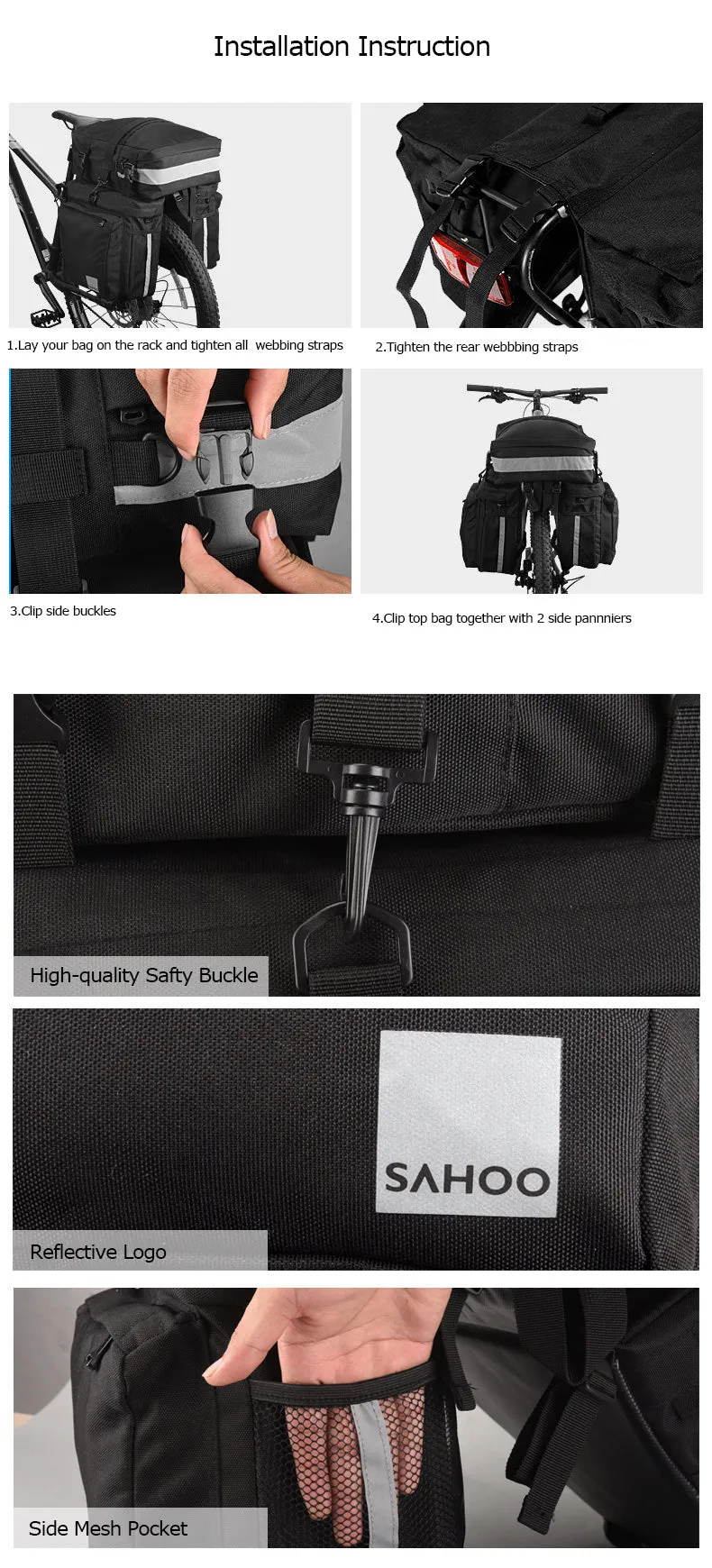 Sahoo 3 in 1 Bicycle Trunk Bags Pannier Pack - 37L