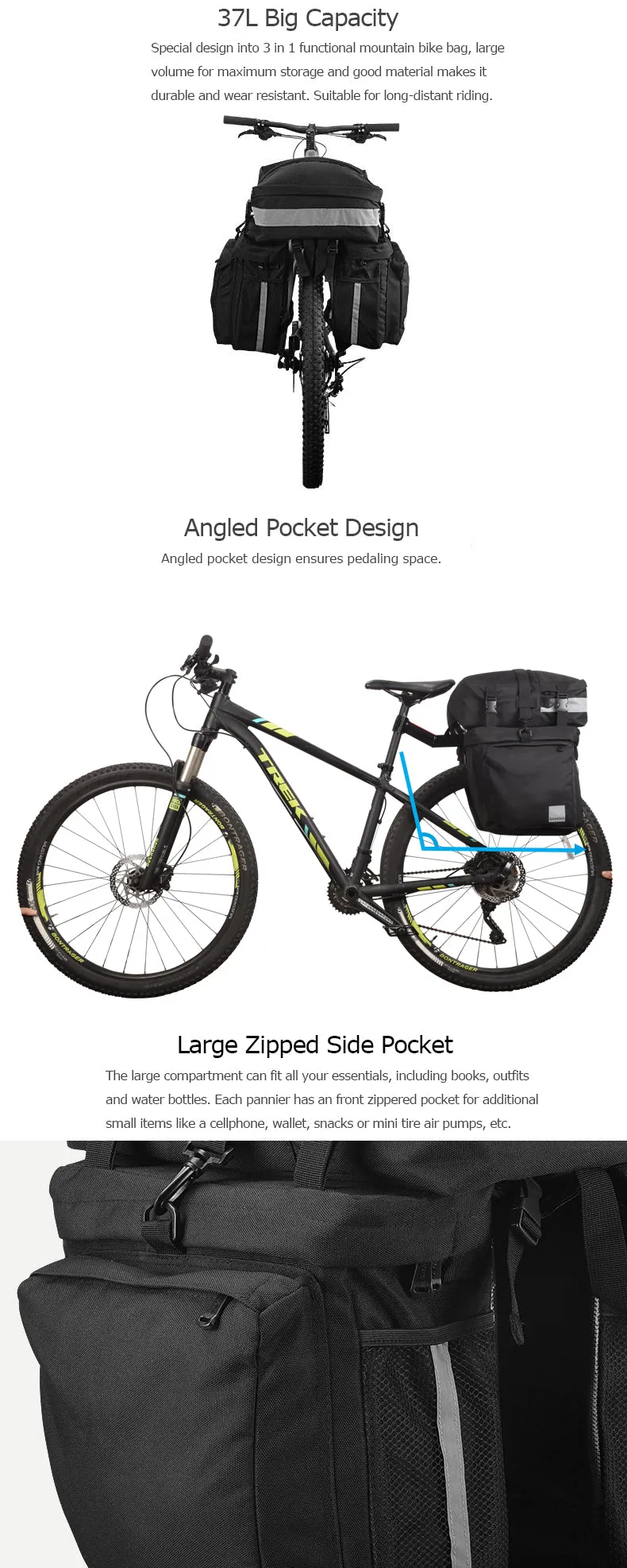 Sahoo 3 in 1 Bicycle Trunk Bags Pannier Pack - 37L