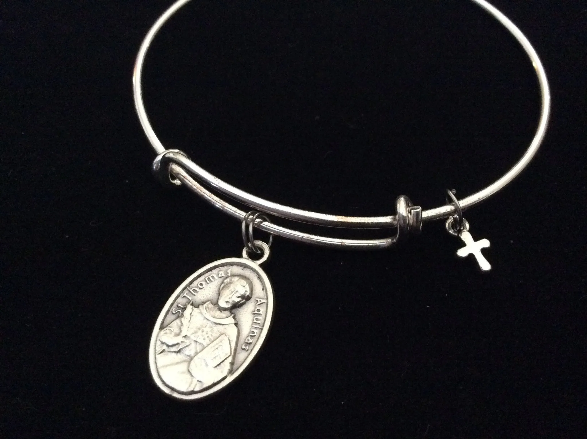 Saint Aquinas Silver Expandable Bracelet Adjustable Wire Bangle Patron Saint of Universities and Students Handmade Trendy