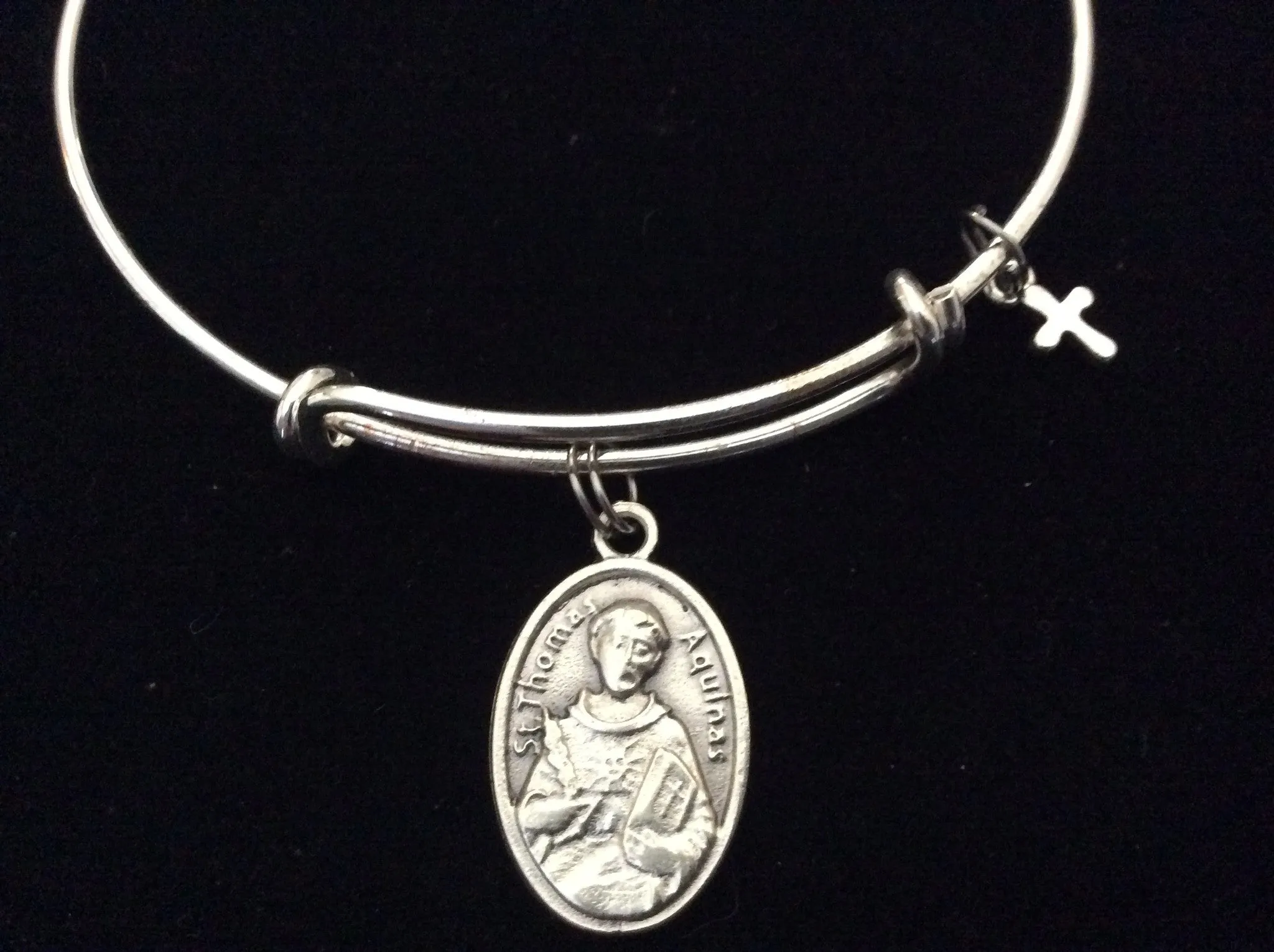 Saint Aquinas Silver Expandable Bracelet Adjustable Wire Bangle Patron Saint of Universities and Students Handmade Trendy