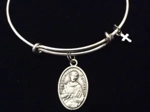 Saint Aquinas Silver Expandable Bracelet Adjustable Wire Bangle Patron Saint of Universities and Students Handmade Trendy