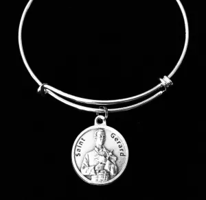 Saint Gerard with Prayer on Back Silver Expandable Bangle Patron Saint of Children, Expectant Mothers, and in Childbirth Double Sided Adjustable Bracelet