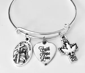 Saint Helen Expandable Charm Bracelet Silver Adjustable Wire Bangle Patron Saint for the Divorced
