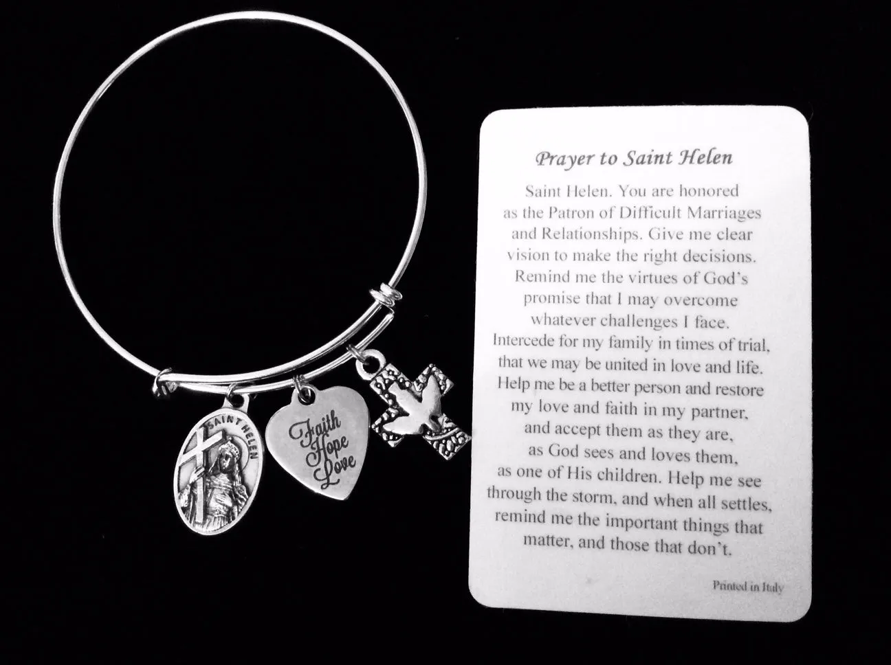Saint Helen Expandable Charm Bracelet Silver Adjustable Wire Bangle Patron Saint for the Divorced