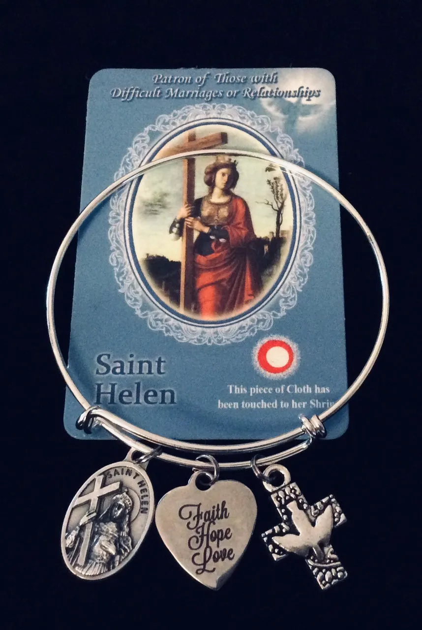 Saint Helen Expandable Charm Bracelet Silver Adjustable Wire Bangle Patron Saint for the Divorced