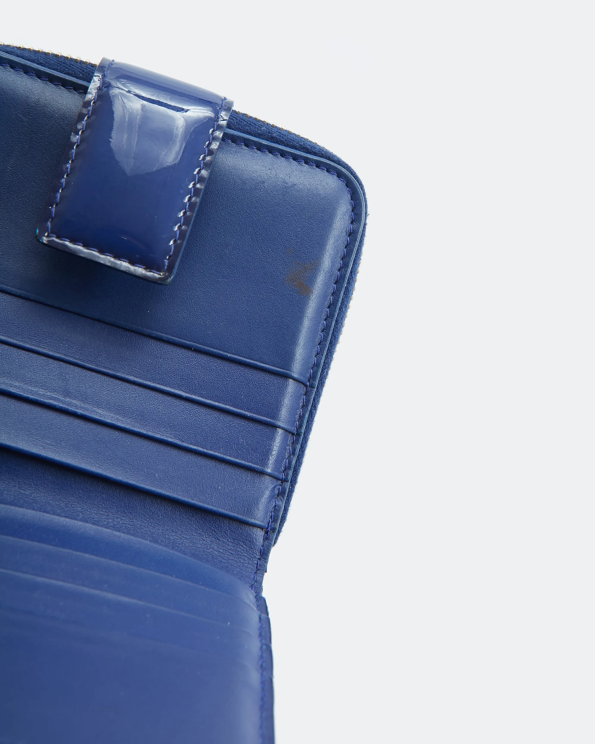 Saint Laurent Blue Patent Logo Zippy Wallet