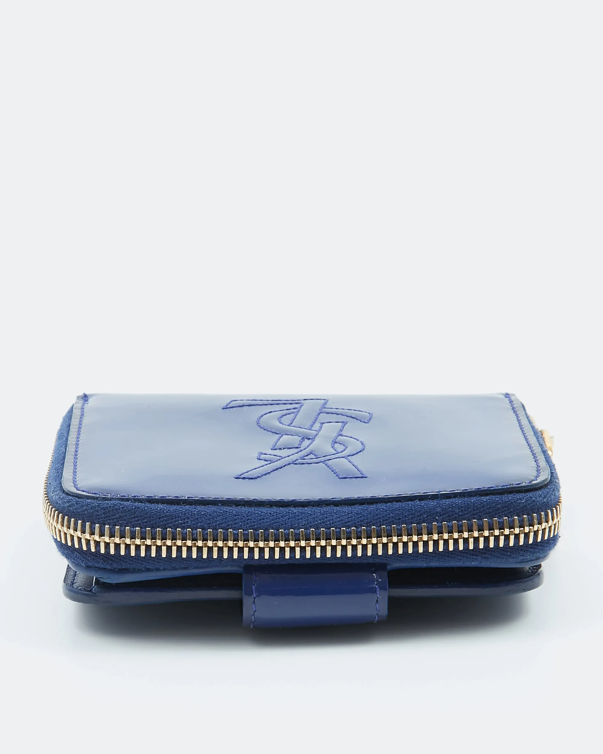 Saint Laurent Blue Patent Logo Zippy Wallet