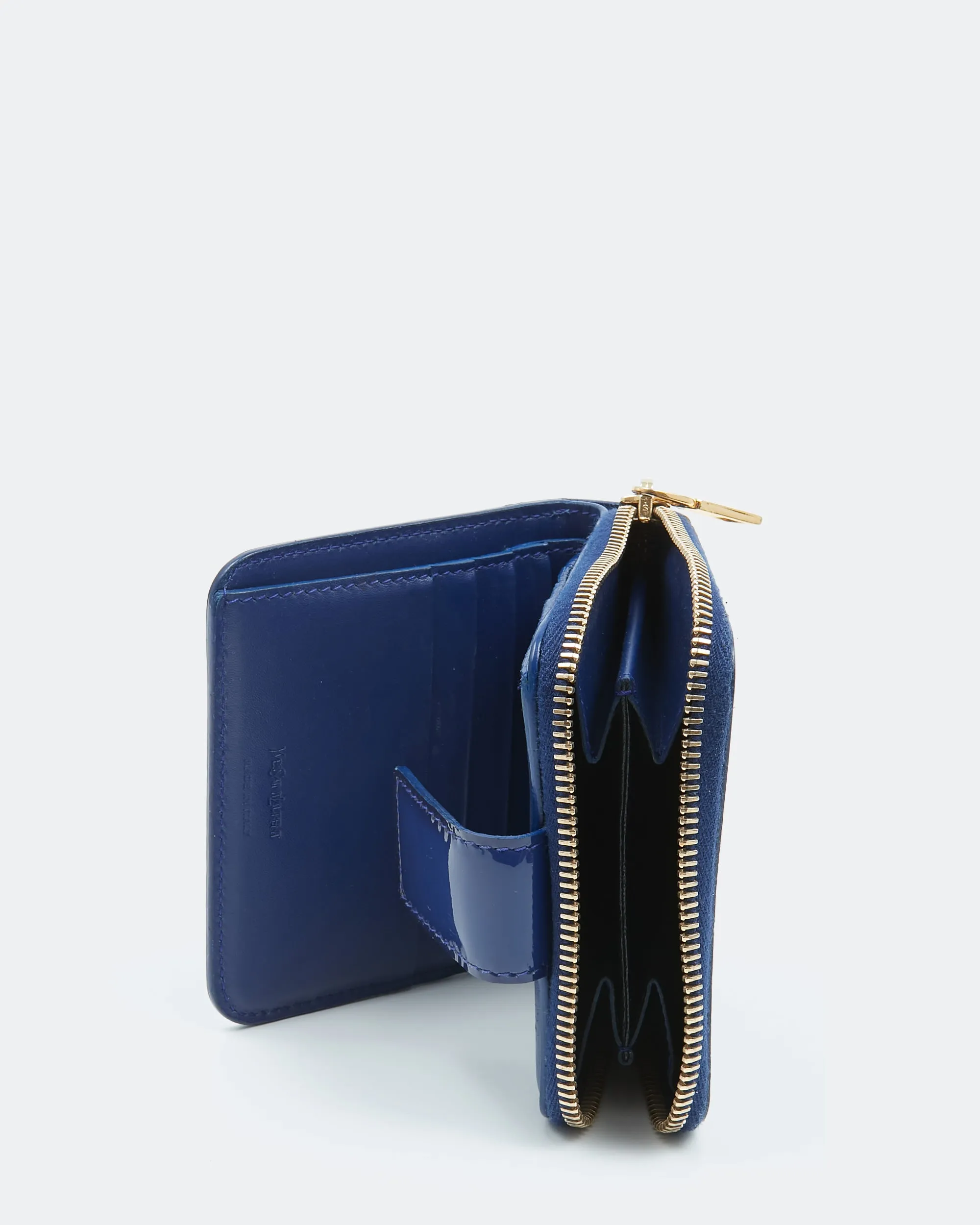 Saint Laurent Blue Patent Logo Zippy Wallet