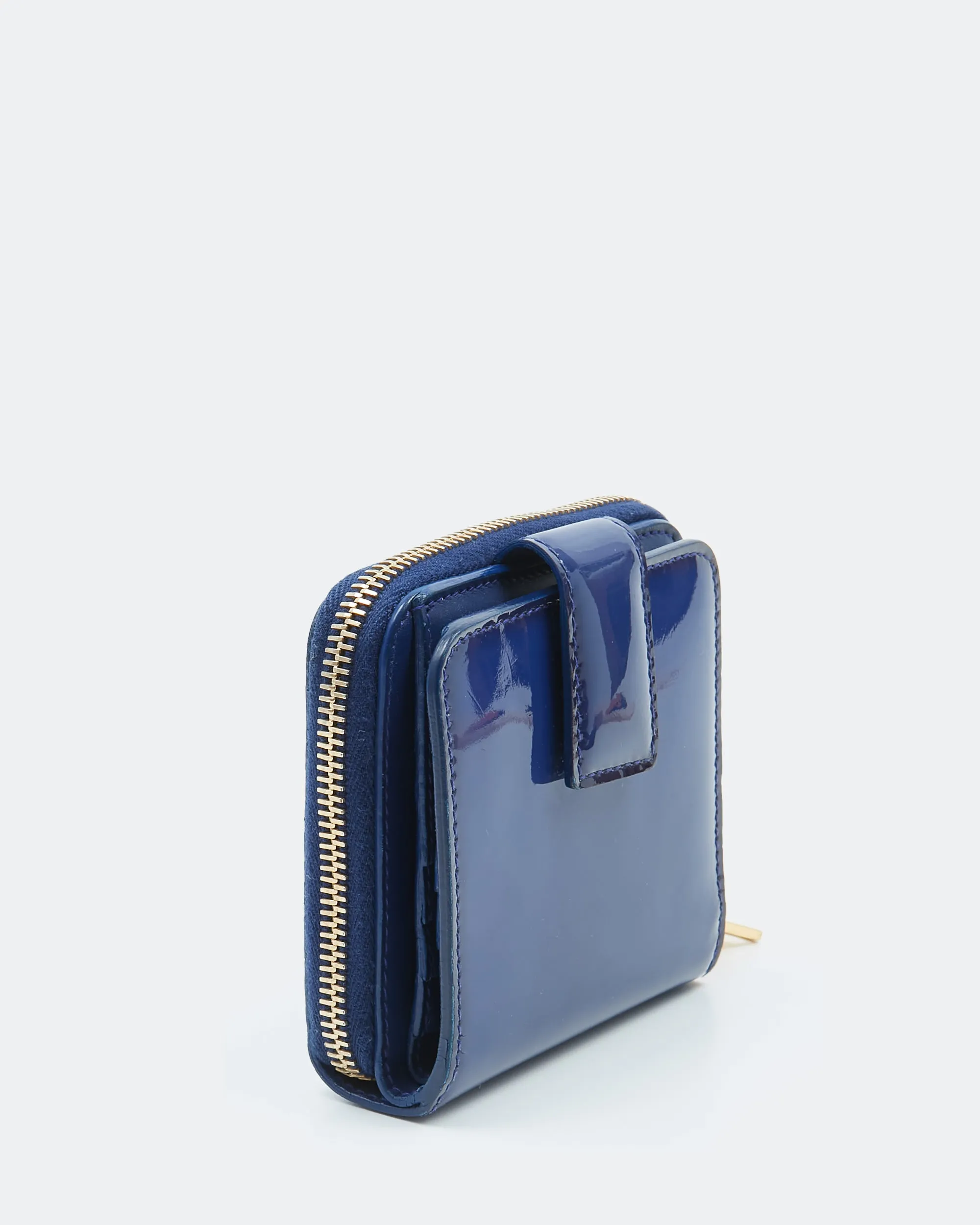 Saint Laurent Blue Patent Logo Zippy Wallet