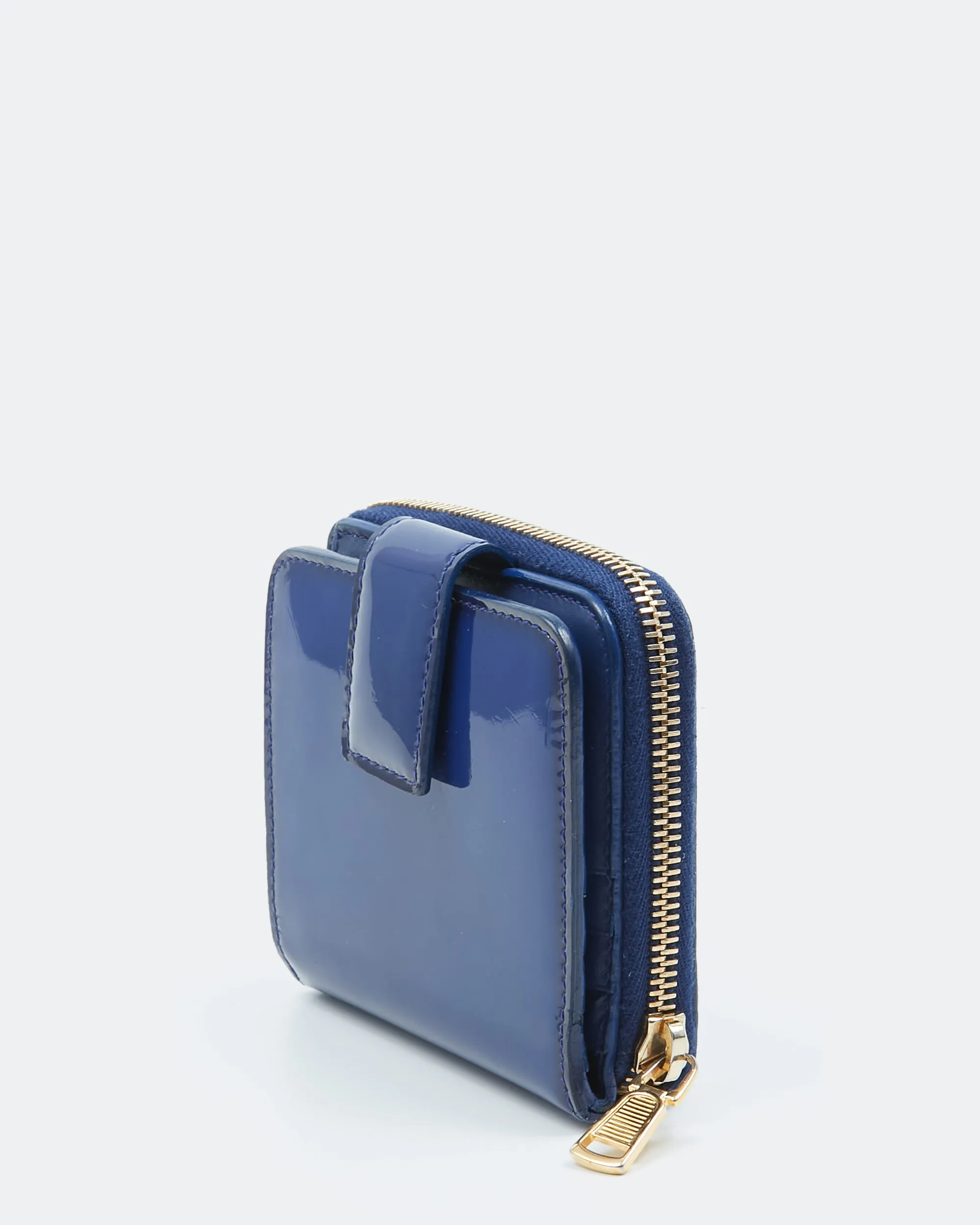 Saint Laurent Blue Patent Logo Zippy Wallet
