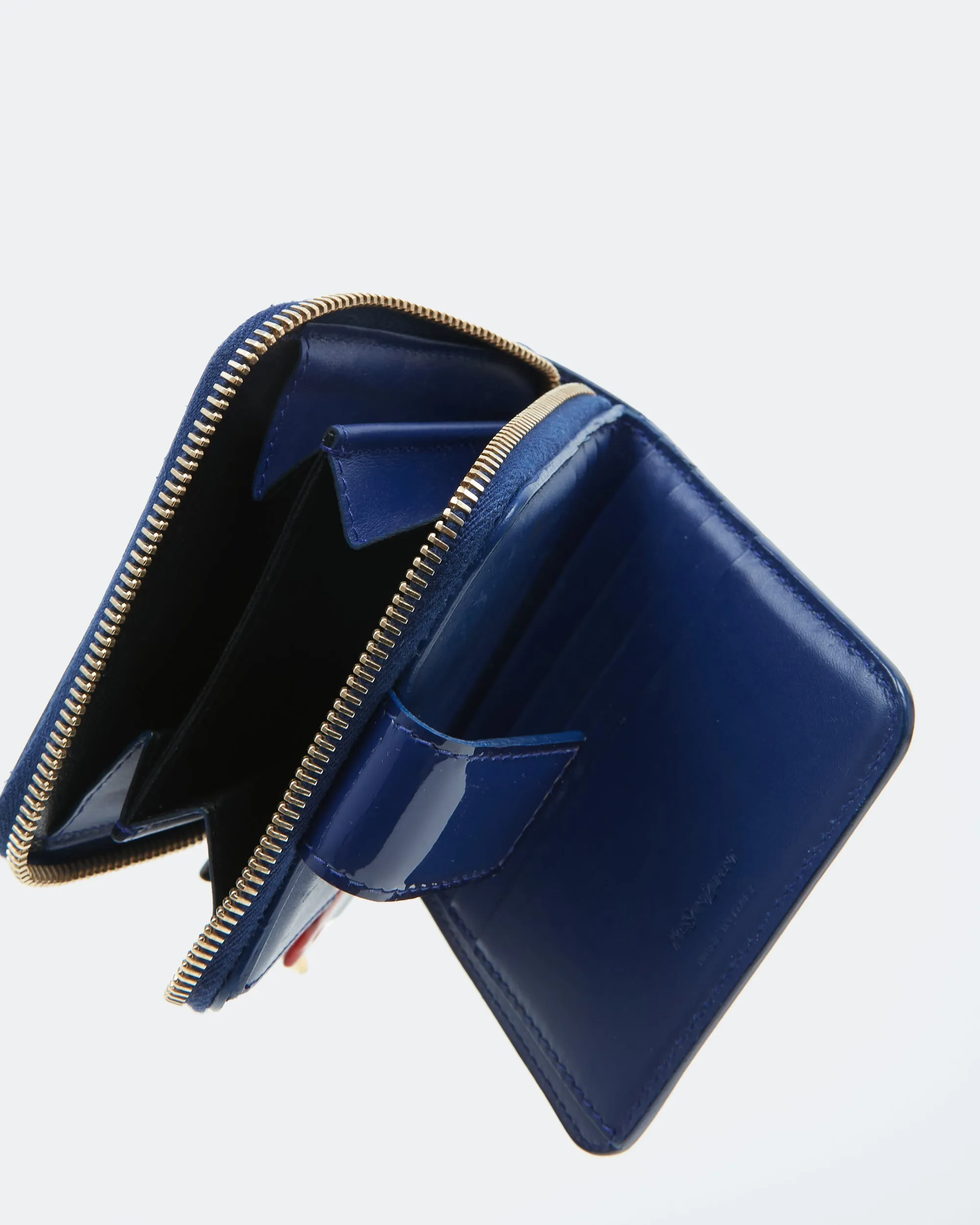 Saint Laurent Blue Patent Logo Zippy Wallet