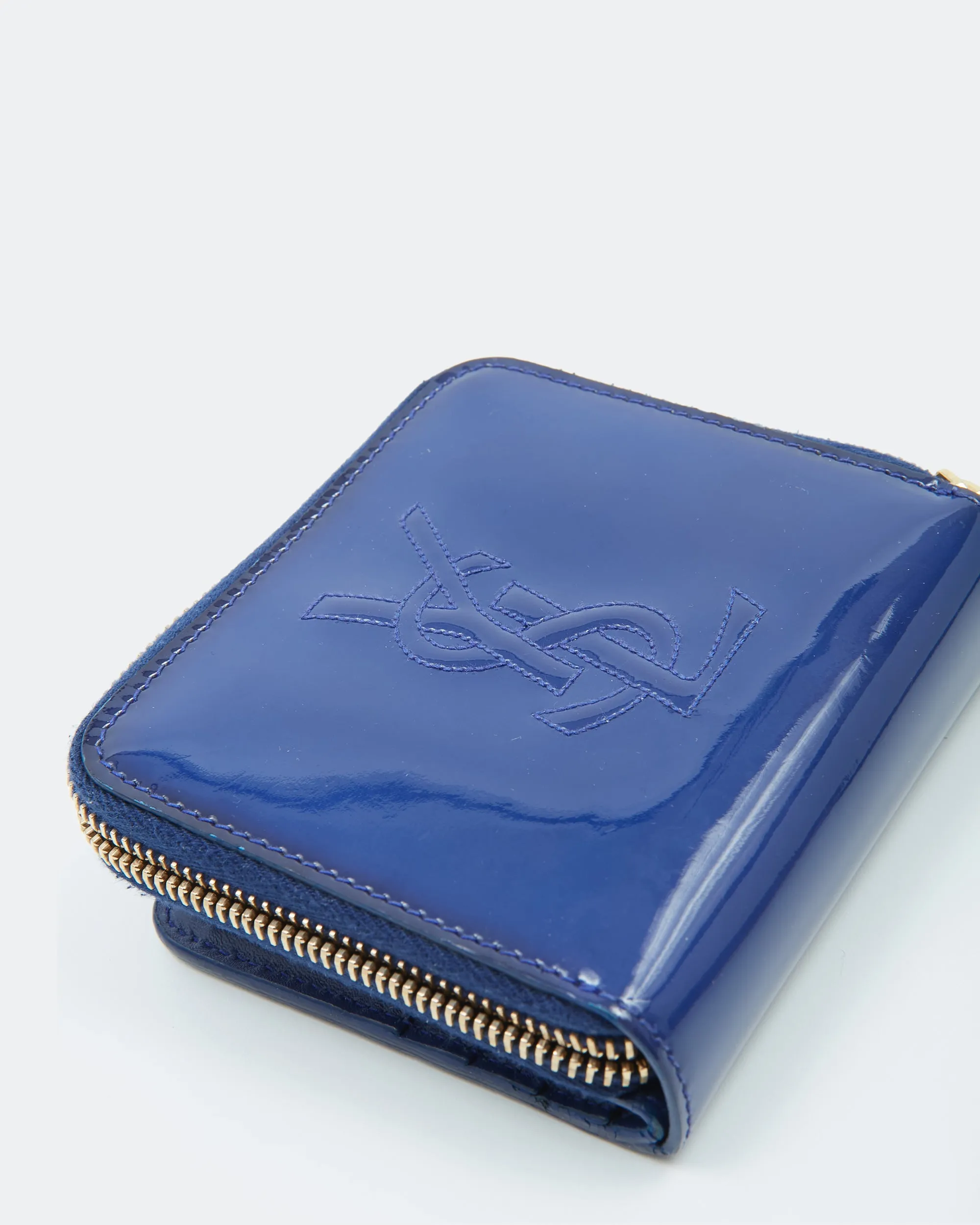 Saint Laurent Blue Patent Logo Zippy Wallet