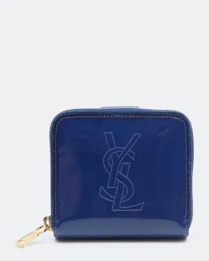 Saint Laurent Blue Patent Logo Zippy Wallet