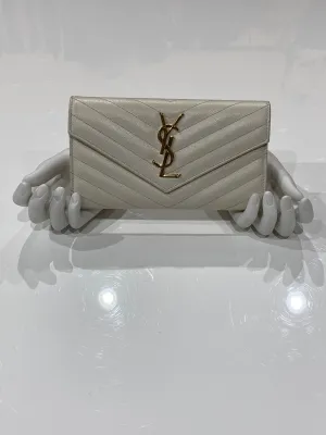 Saint Laurent Cream Classic Metelasse Chevron Large Leather Wallet