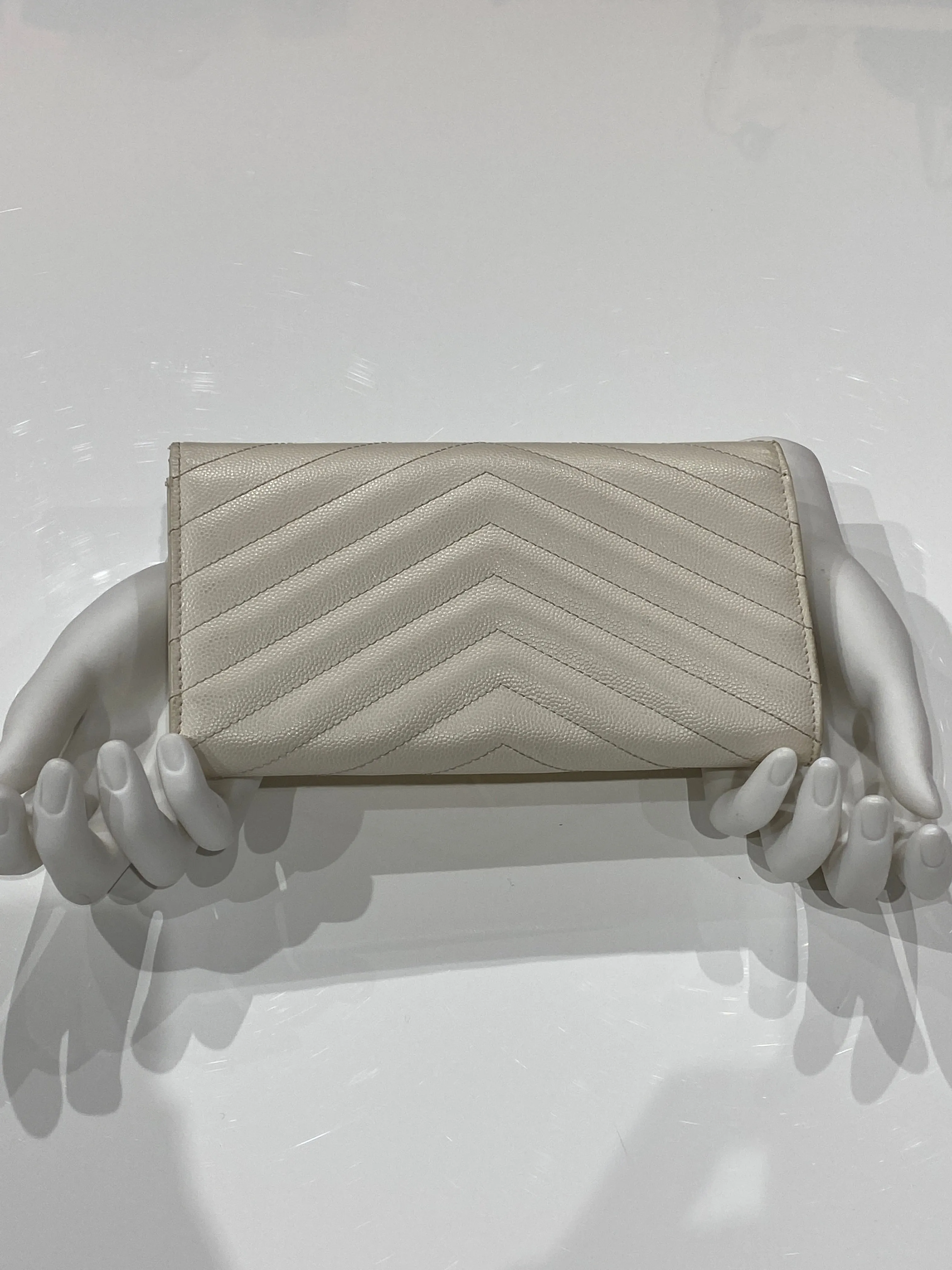 Saint Laurent Cream Classic Metelasse Chevron Large Leather Wallet
