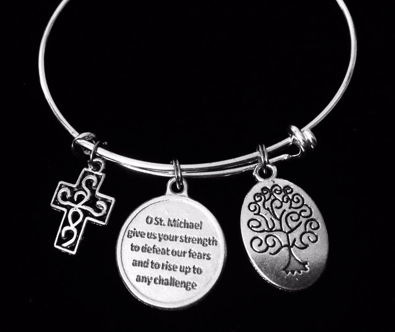 Saint Michael Expandable Charm Bracelet Silver Adjustable Bangle