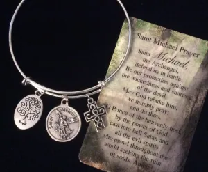 Saint Michael Expandable Charm Bracelet Silver Adjustable Bangle