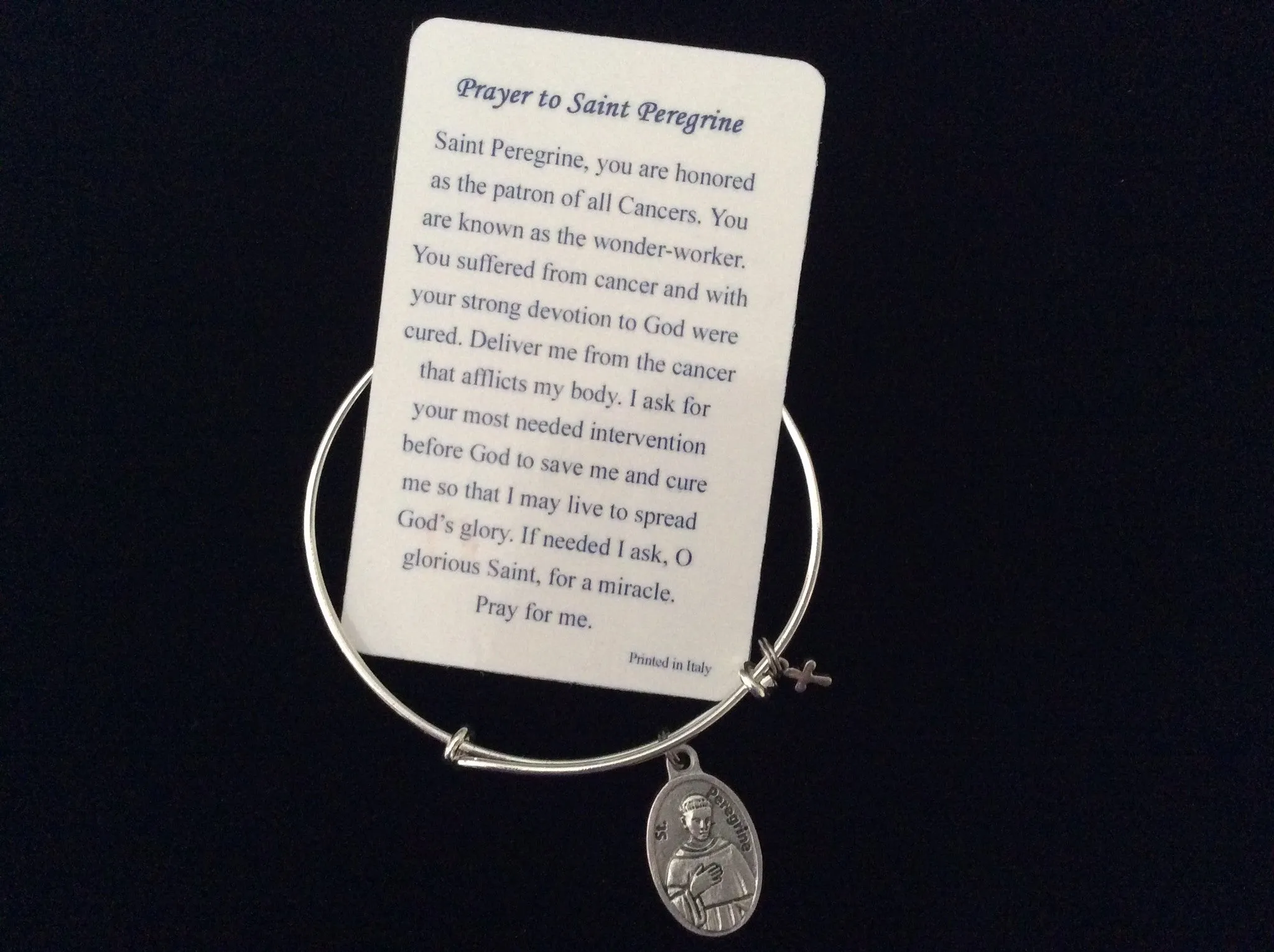 Saint Peregrine Medal Silver Expandable Bracelet Double Sided Adjustable Wire Bangle Stacking Trendy Gift