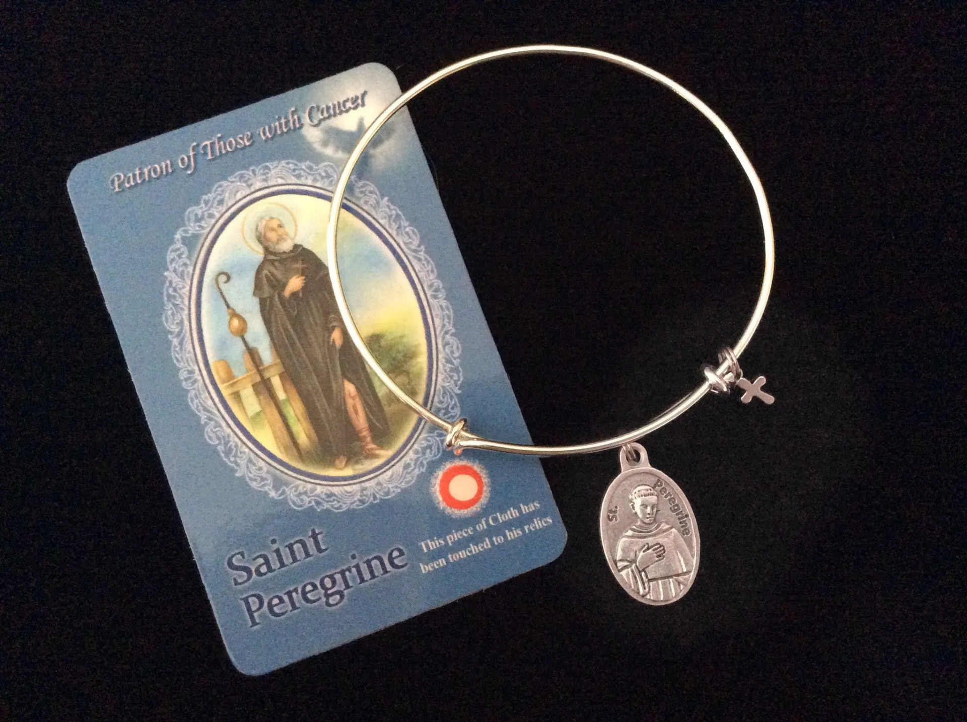 Saint Peregrine Medal Silver Expandable Bracelet Double Sided Adjustable Wire Bangle Stacking Trendy Gift