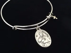 Saint Peregrine Medal Silver Expandable Bracelet Double Sided Adjustable Wire Bangle Stacking Trendy Gift