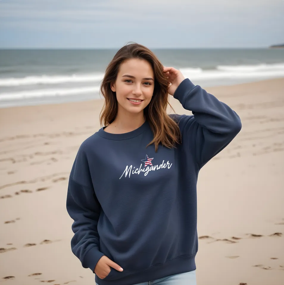 SALE "Flag Michigander" Relaxed Fit Classic Crew Unisex Sweatshirt