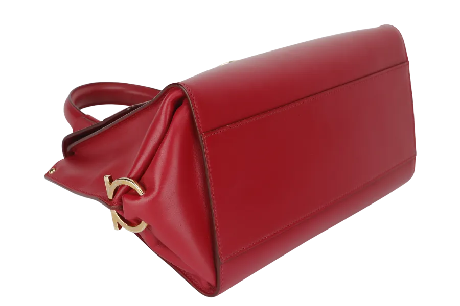 SALVATORE FERRAGAMO SOFIA DY-21 E530 2WAY BAG RED LEATHER GOLD HARDWARE WITH SLING AND DUST COVER