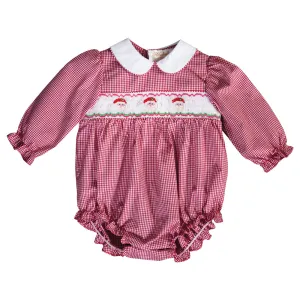 Santa Trio Red Gingham Smocked L.Sleeve Girl Bubble