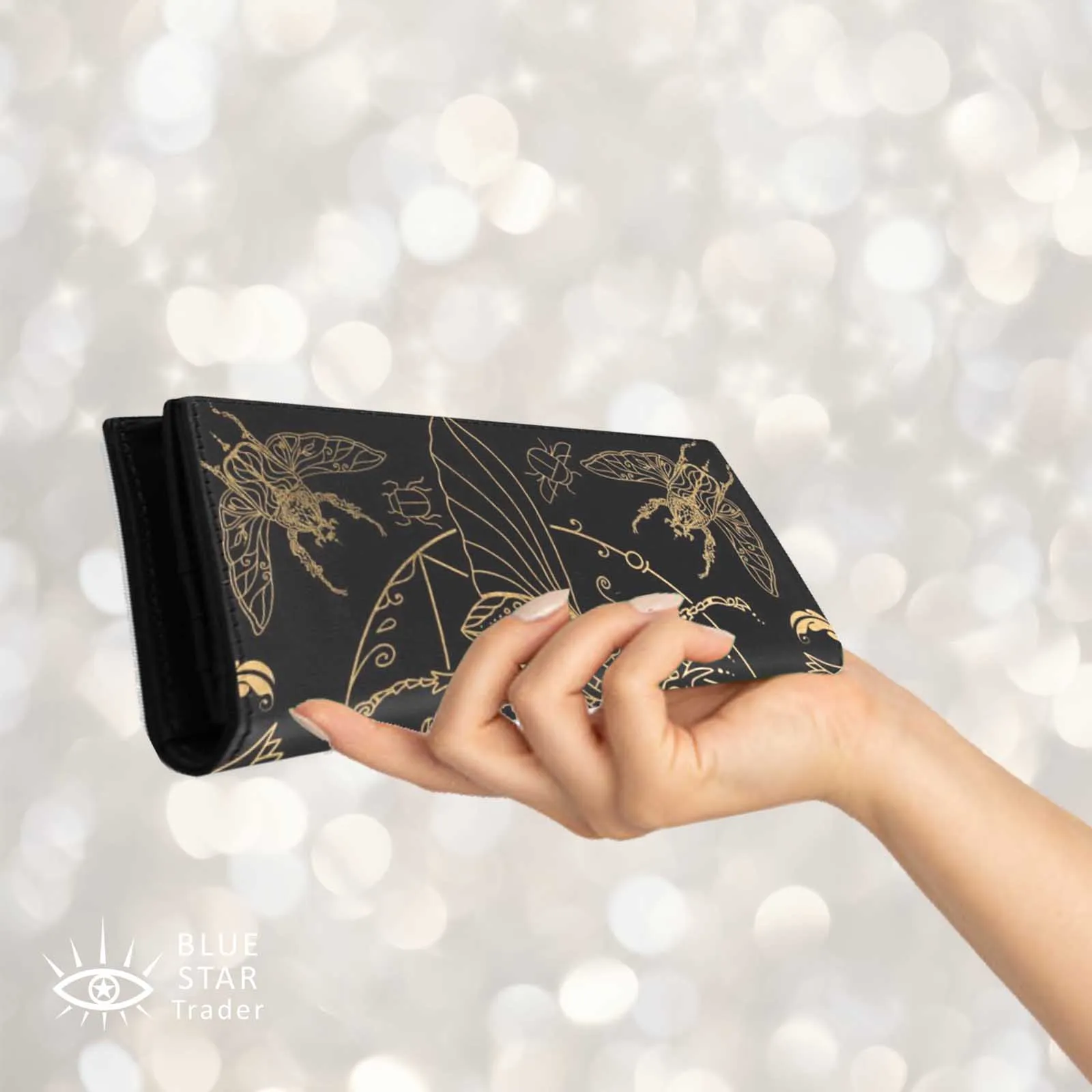 Scarab Beetle Egyptian Black Bifold Wallet