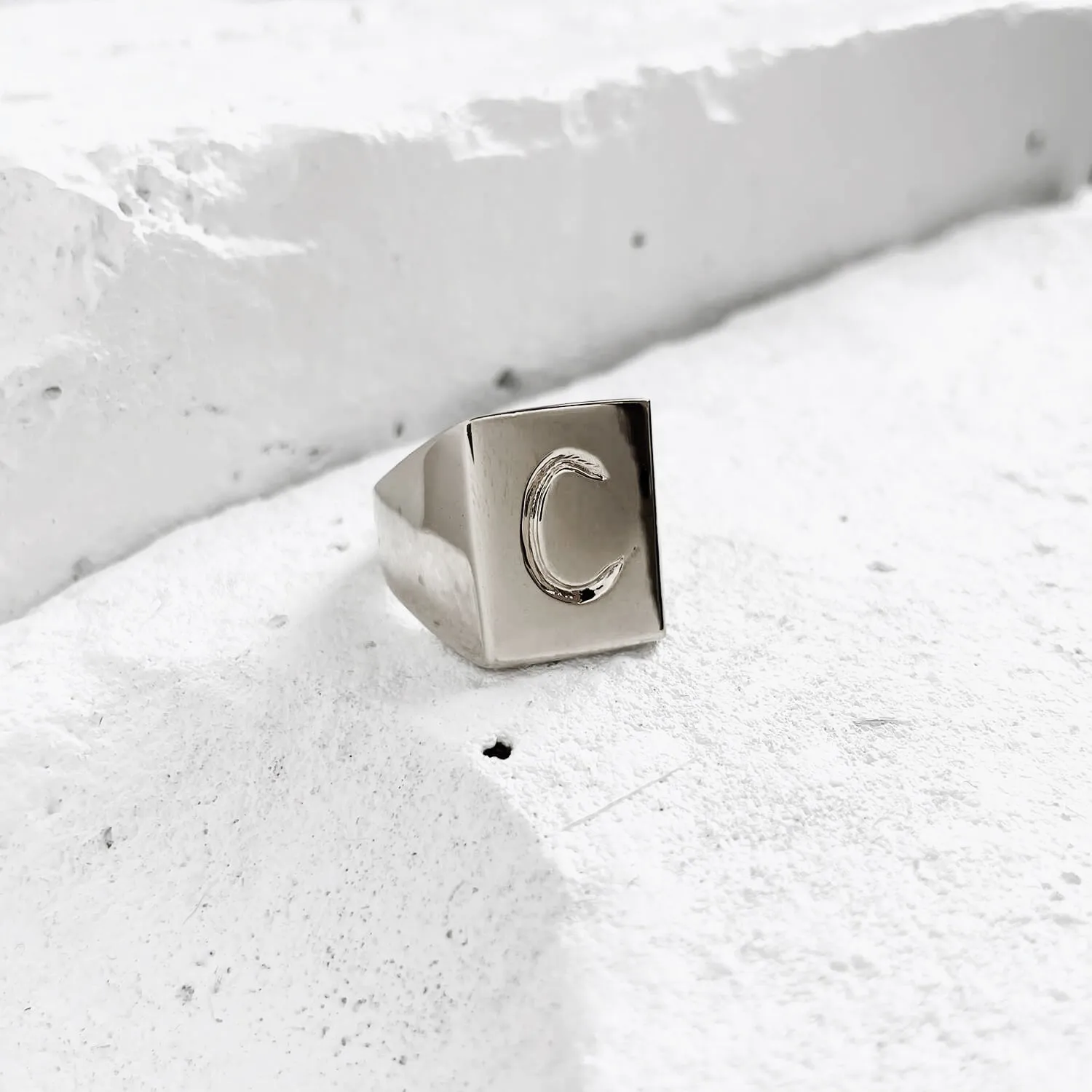 Scrawled Initial Ring in Silver (A-Z)