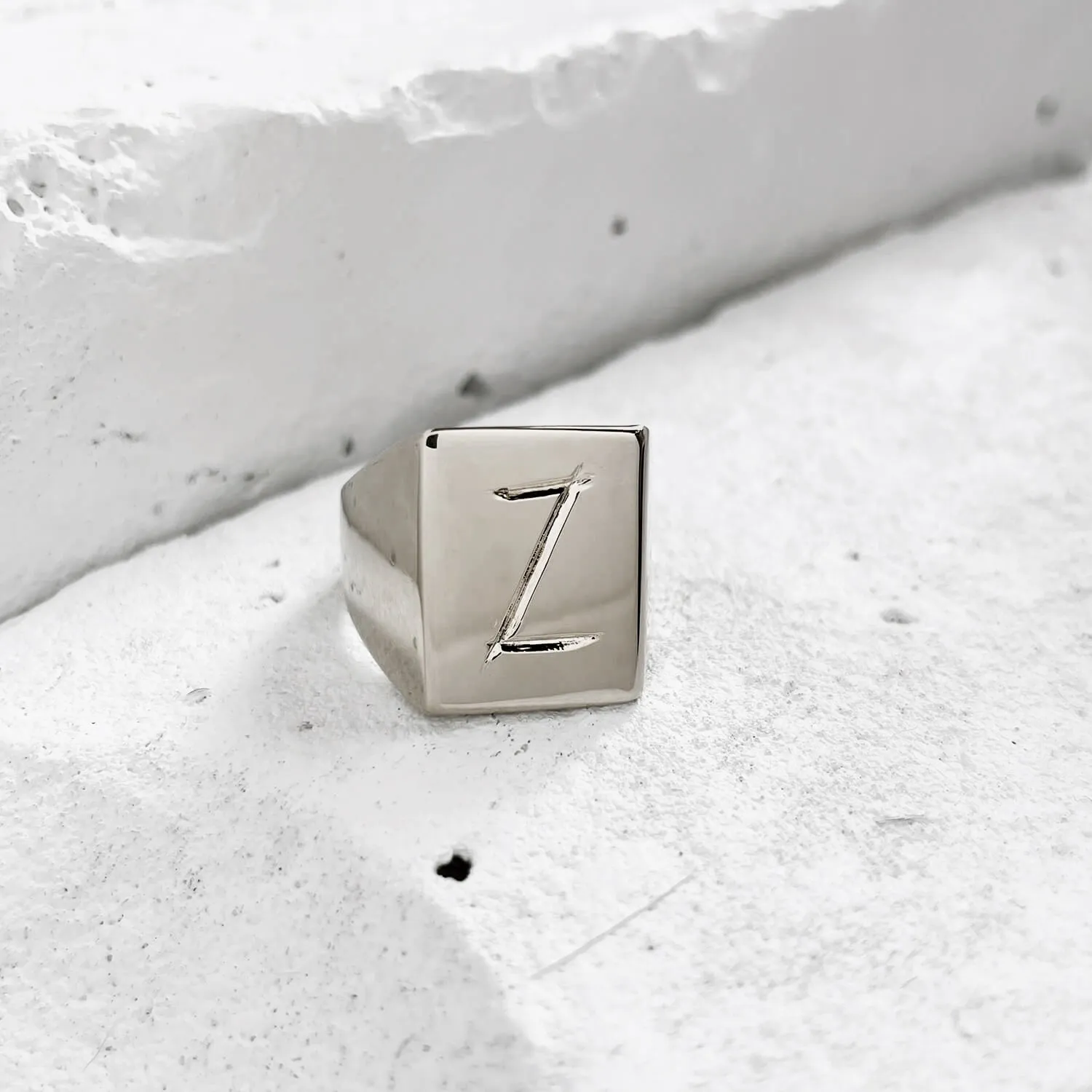 Scrawled Initial Ring in Silver (A-Z)