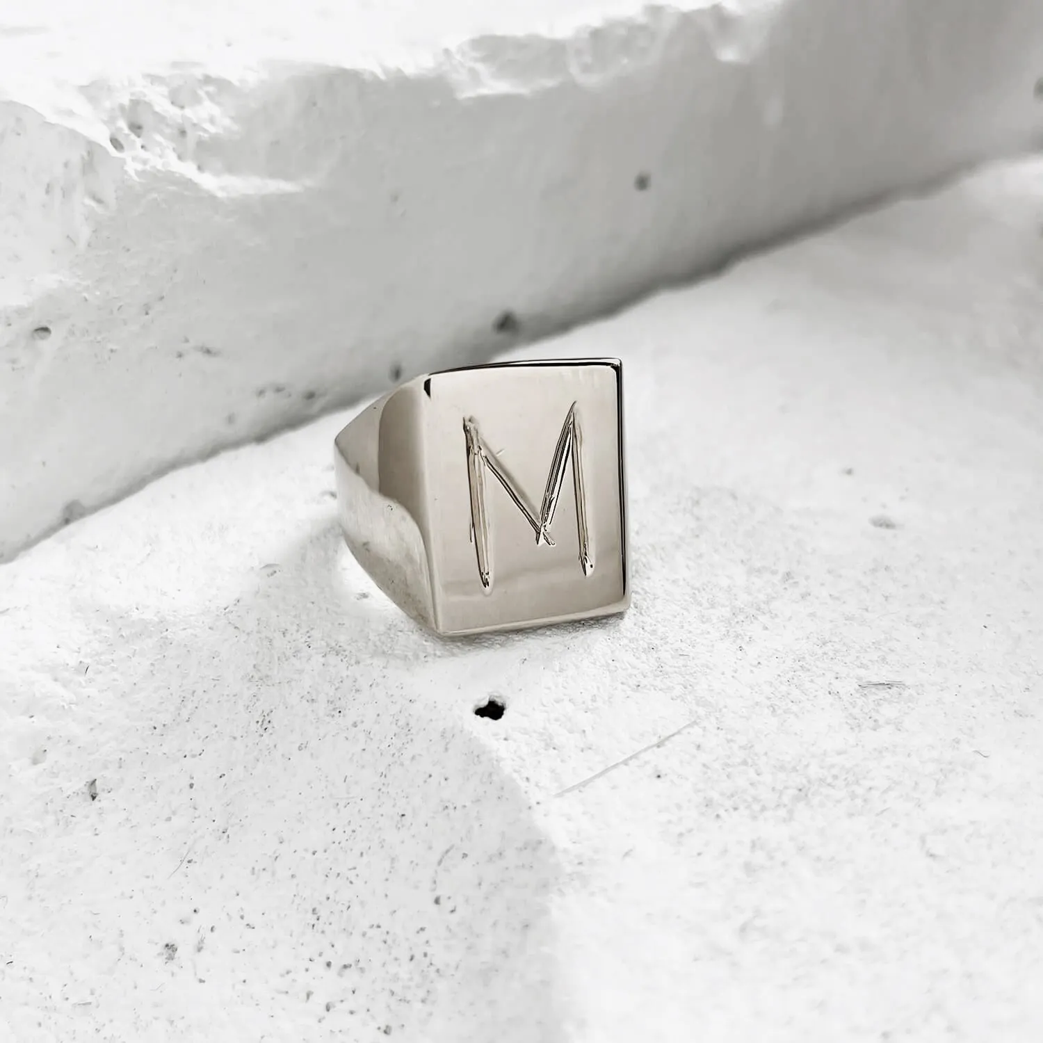 Scrawled Initial Ring in Silver (A-Z)