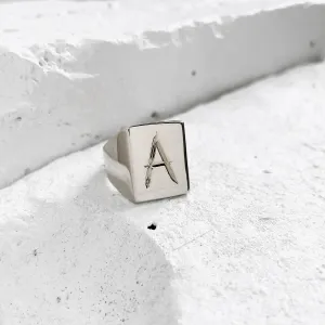 Scrawled Initial Ring in Silver (A-Z)