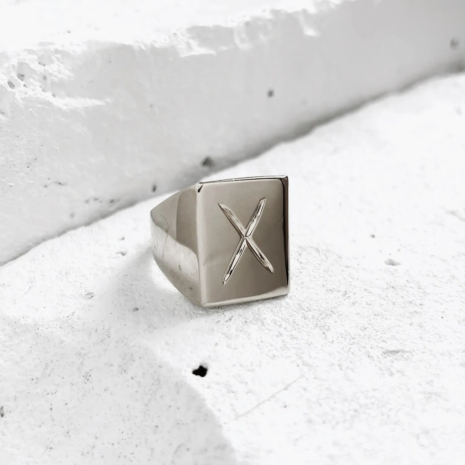 Scrawled Initial Ring in Silver (A-Z)