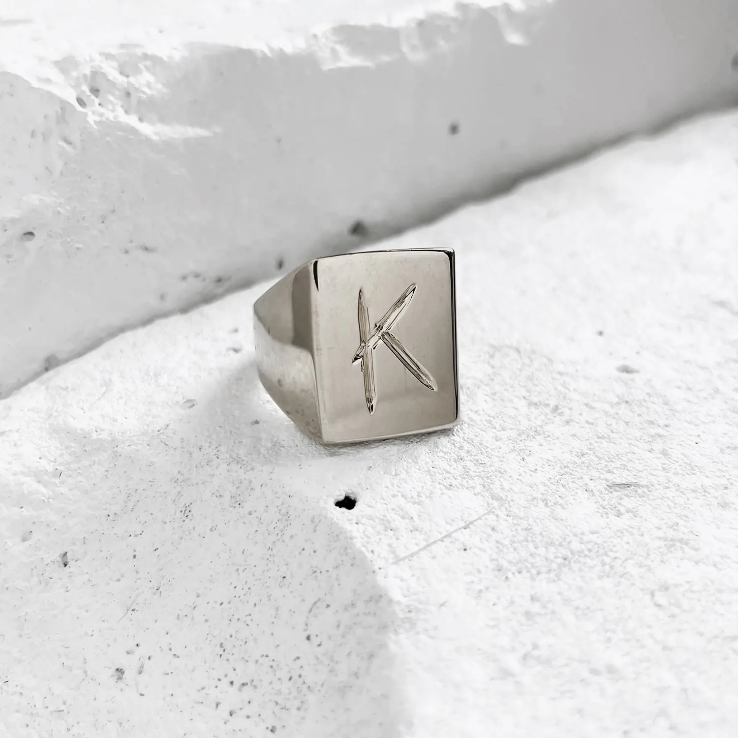 Scrawled Initial Ring in Silver (A-Z)