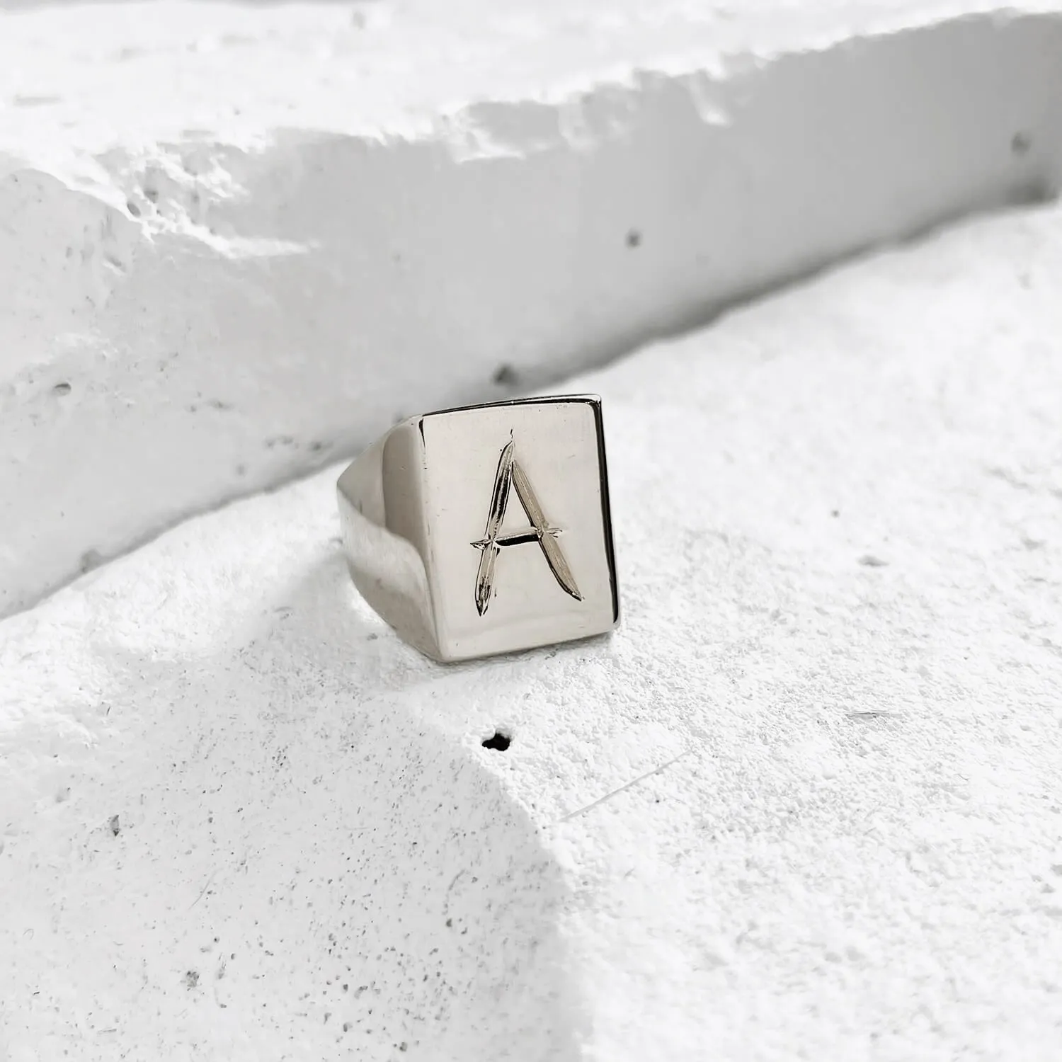 Scrawled Initial Ring in Silver (A-Z)