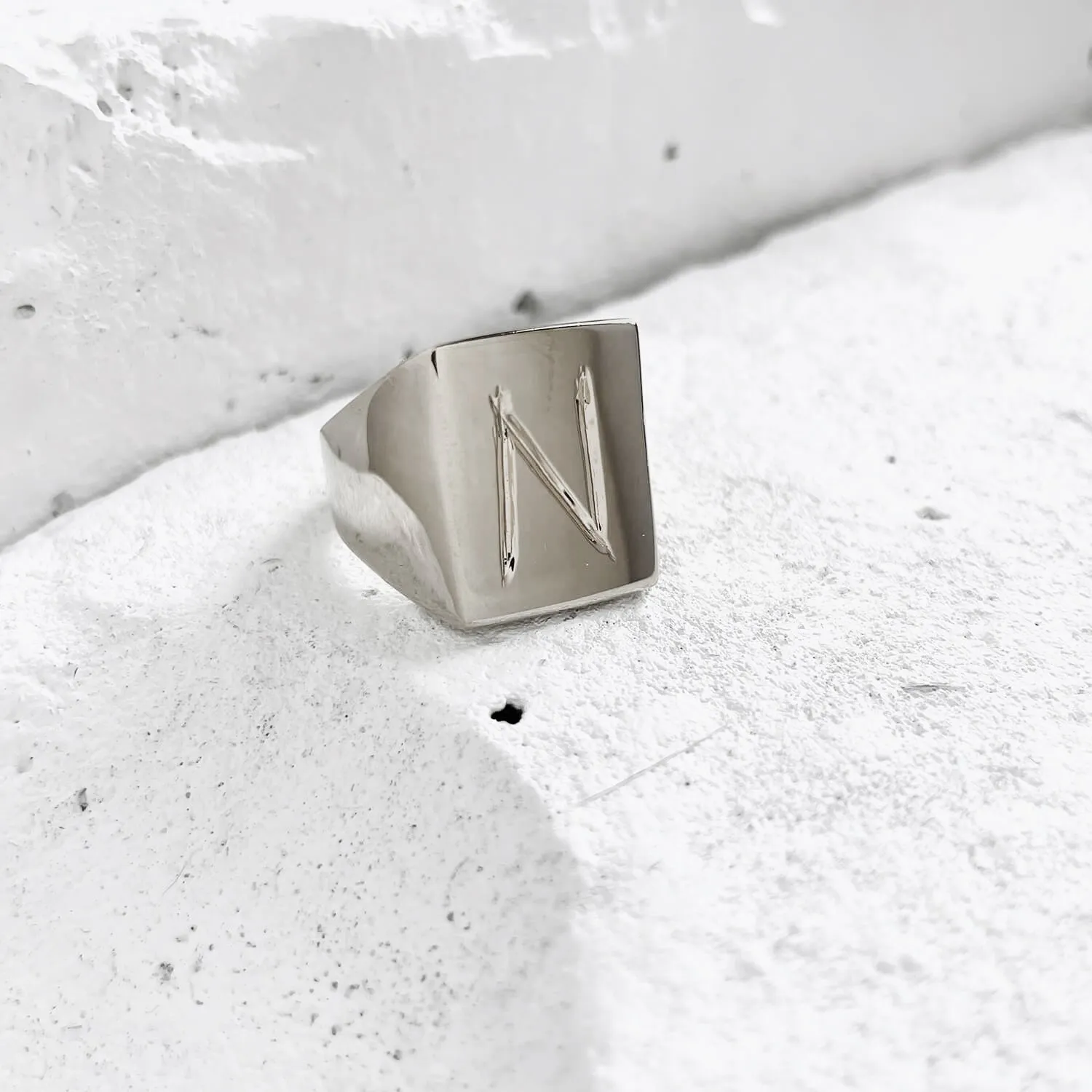 Scrawled Initial Ring in Silver (A-Z)