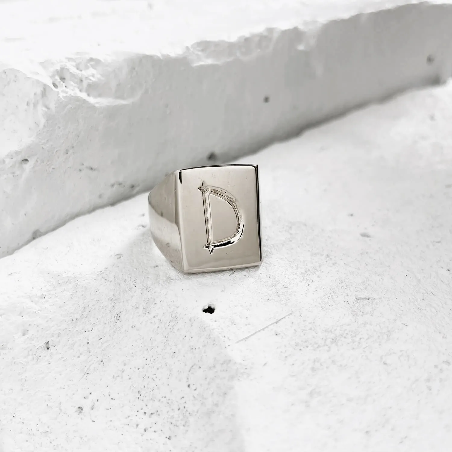 Scrawled Initial Ring in Silver (A-Z)