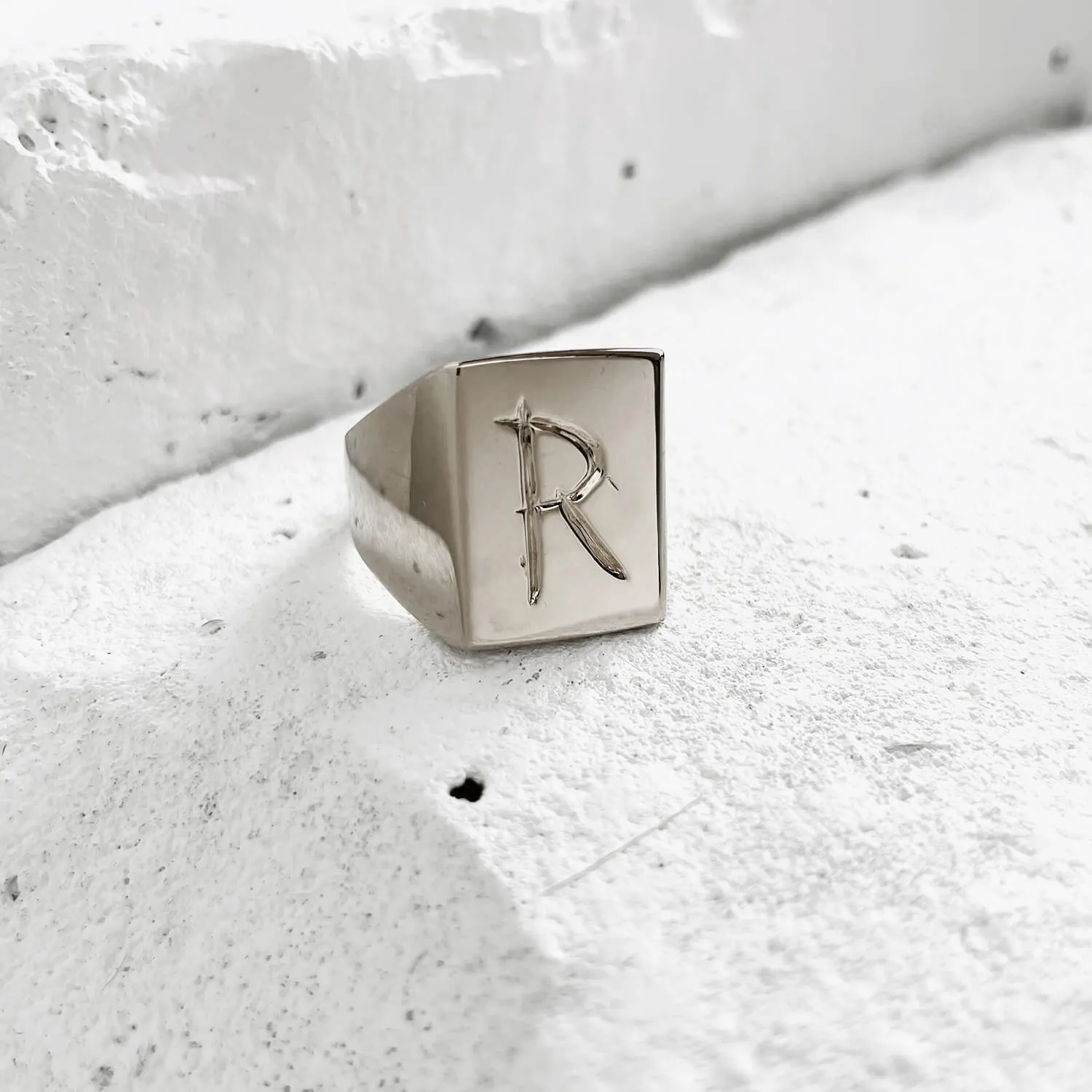 Scrawled Initial Ring in Silver (A-Z)