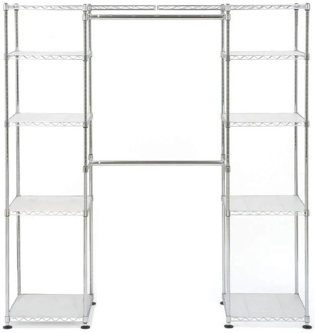 Seville Classics 14" Deep Heavy Duty Steel Wire Expandable Closet Organizer - Bedroom Space Saving - Free Standing Cloth Rack - Adjustable Height of Shelves, Hanging-rods and Width - 10 Years Limited Warranty