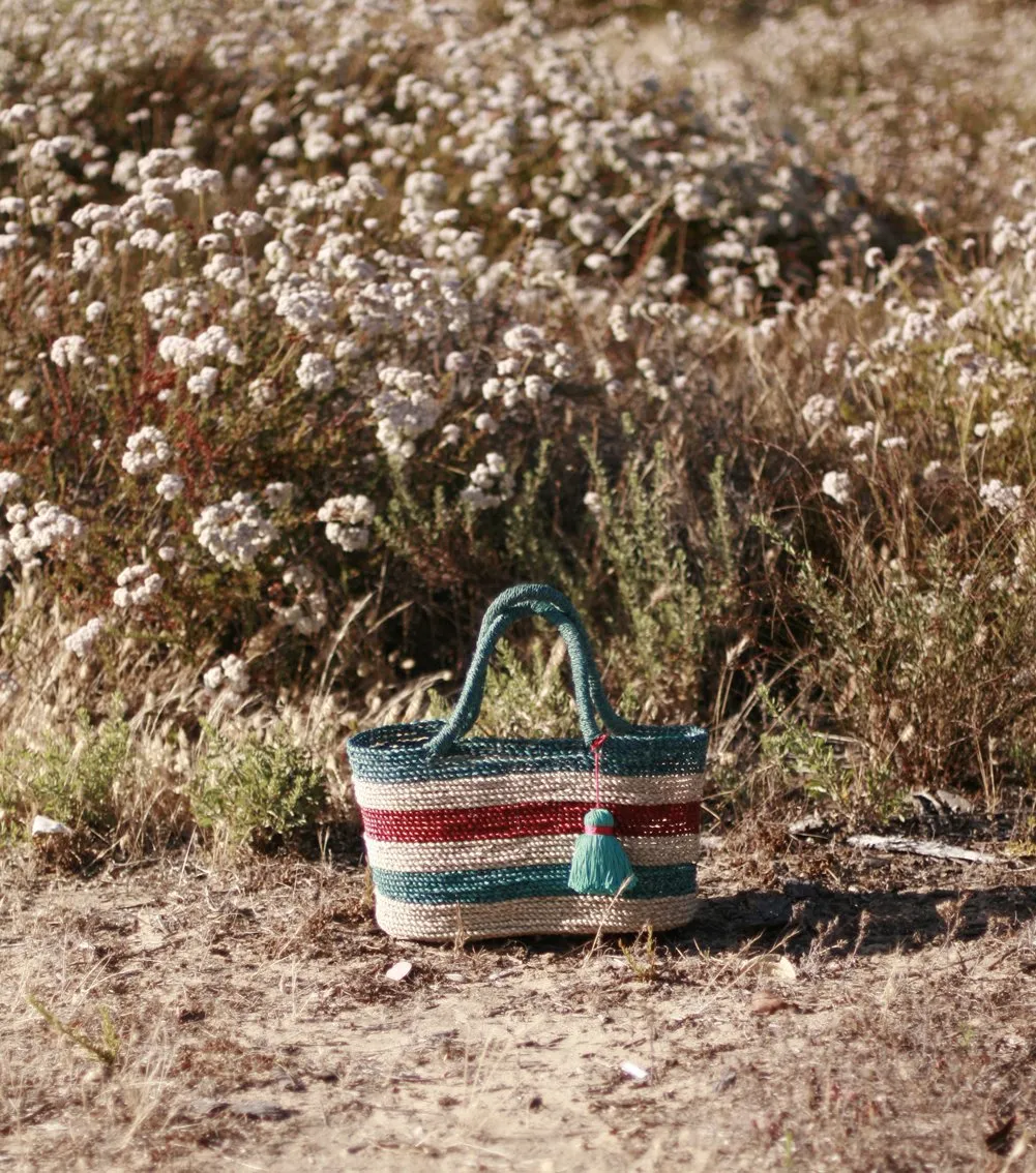 Shabba Pandan Straw Tote Bag, in Coastal Red & Turquoise
